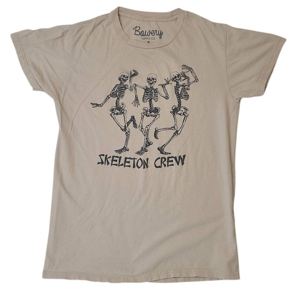 Bowery Supply Skeleton Crew T Shirt Tan Graphic Dancing Skeletons Size S
